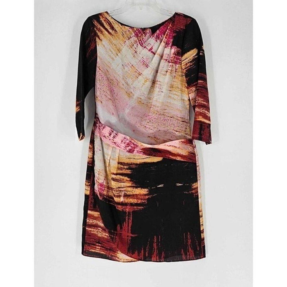 Vince Camuto Mod Brush Stroke Pattern Sheath Dress Pleated Detail at Neck 6